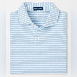 Peter Millar Light Blue Frost Albatross Stripe Cotton Blend Pique S/S Polo Golf